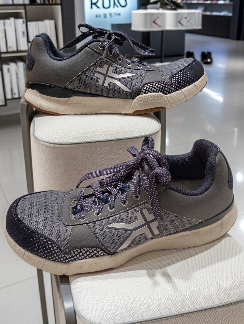 Kuru Quantum Gray & Navy Plantar Fascitis Orthopedic Support Walking Work Shoe